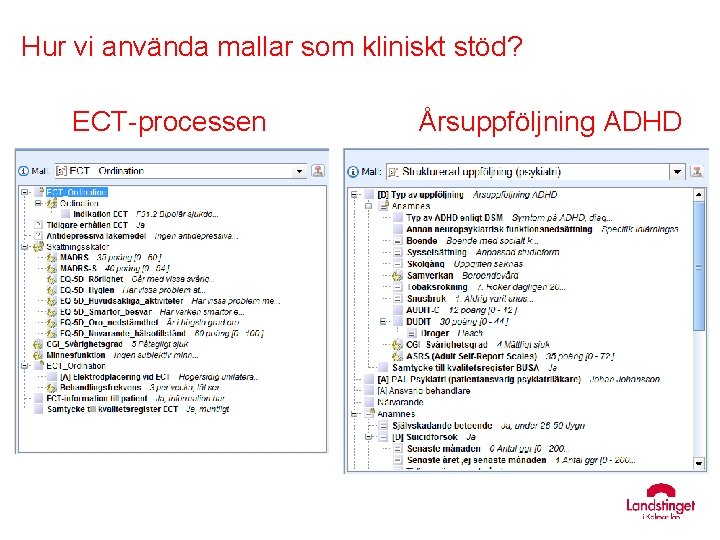 Hur vi använda mallar som kliniskt stöd? ECT-processen Årsuppföljning ADHD 