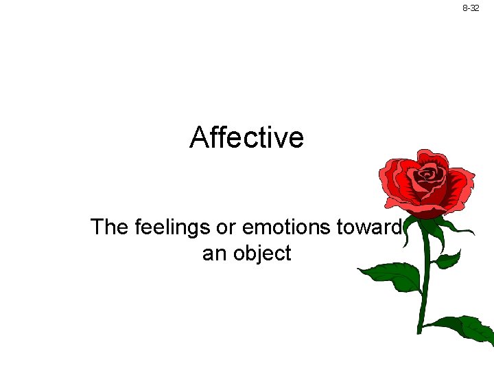 8 -32 Affective The feelings or emotions toward an object 8 -32 Affective The feelings or emotions toward an object
