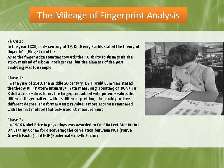 The Mileage of Fingerprint Analysis Phase 1 : In the year 1880, early century