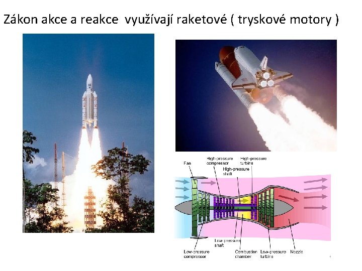 Zákon akce a reakce využívají raketové ( tryskové motory ) 