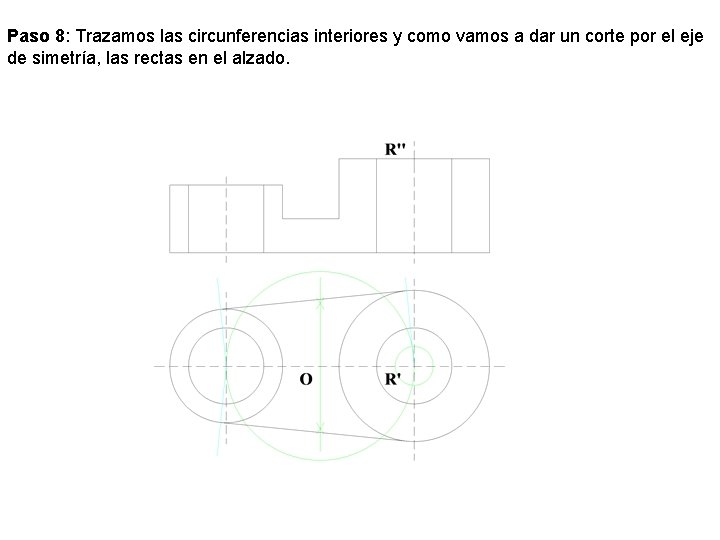 Paso 8: Trazamos las circunferencias interiores y como vamos a dar un corte por