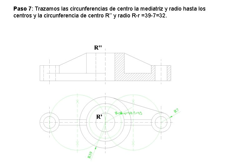 Paso 7: Trazamos las circunferencias de centro la mediatriz y radio hasta los centros