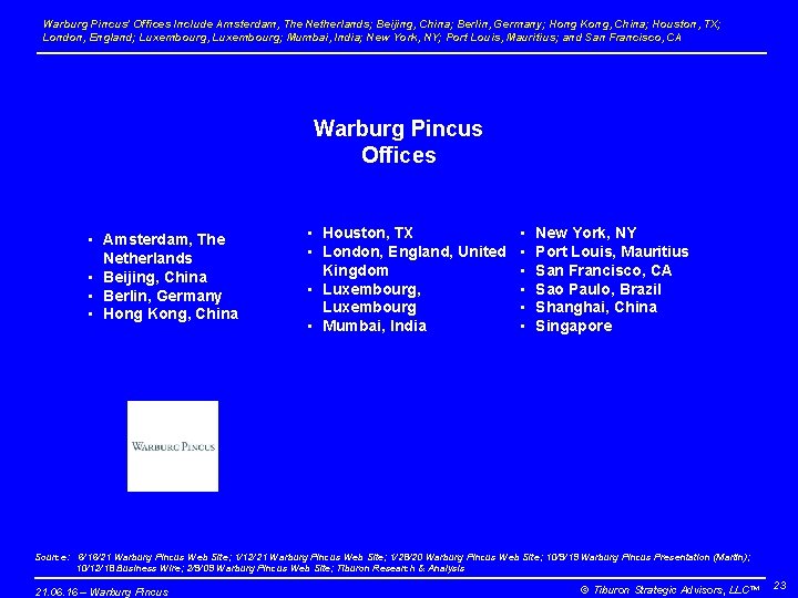 Warburg Pincus’ Offices Include Amsterdam, The Netherlands; Beijing, China; Berlin, Germany; Hong Kong, China;