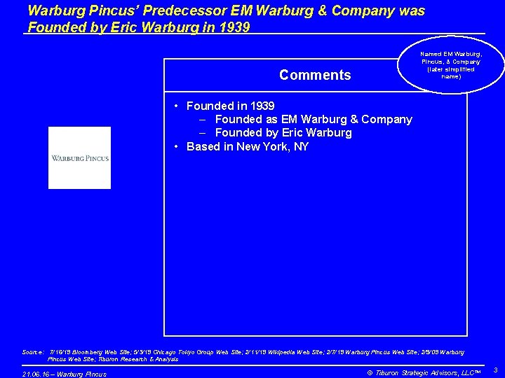 Warburg Pincus’ Predecessor EM Warburg & Company was Founded by Eric Warburg in 1939