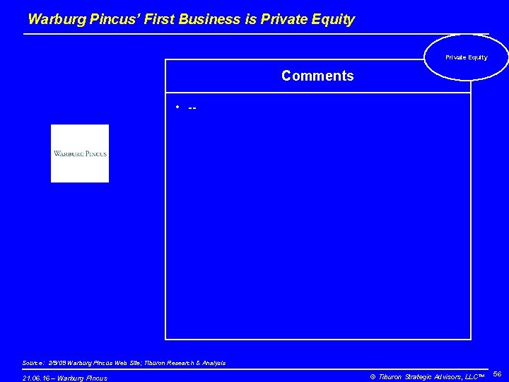 Warburg Pincus’ First Business is Private Equity Comments • -- Source: 2/9/09 Warburg Pincus