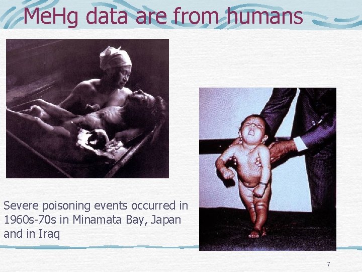 Me. Hg data are from humans Severe poisoning events occurred in 1960 s-70 s