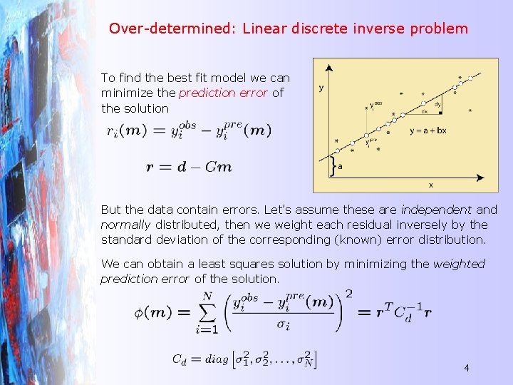 Over-determined: Linear discrete inverse problem To find the best fit model we can minimize