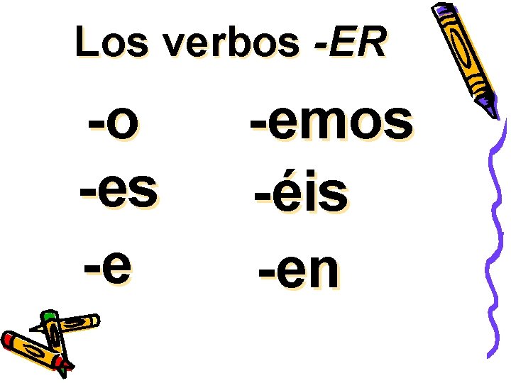 Los verbos -ER -o -es -e -emos -éis -en 