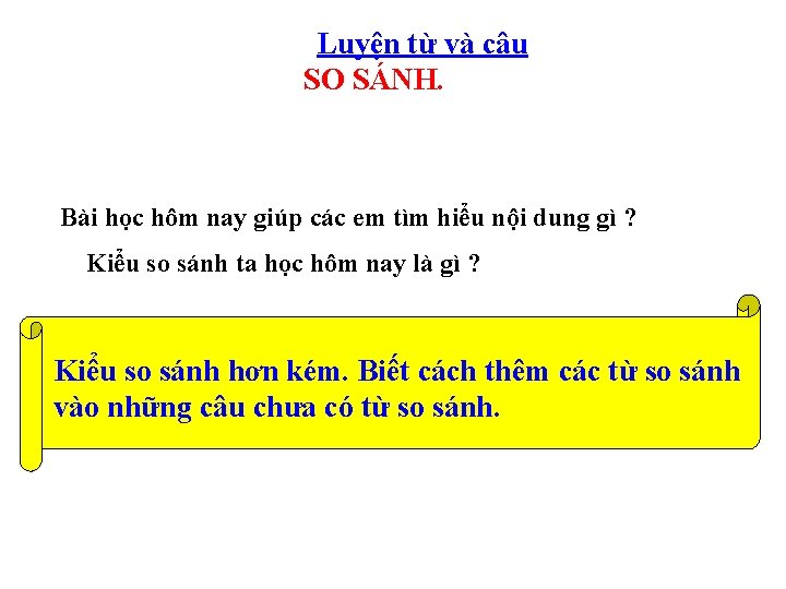 Luyện từ và câu SO SÁNH. Bài học hôm nay giúp các em tìm