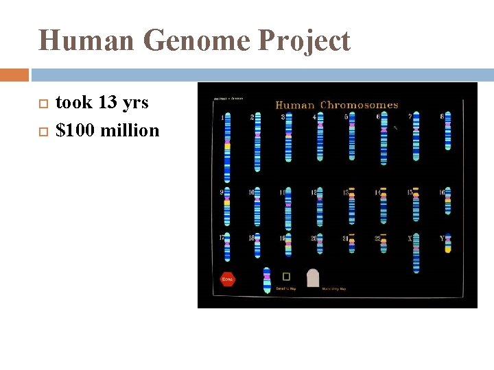 Human Genome Project took 13 yrs $100 million 