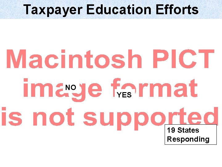 Taxpayer Education Efforts NO YES 19 States Responding 