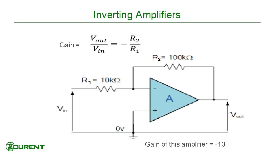 Inverting Amplifiers Gain = Gain of this amplifier = -10 