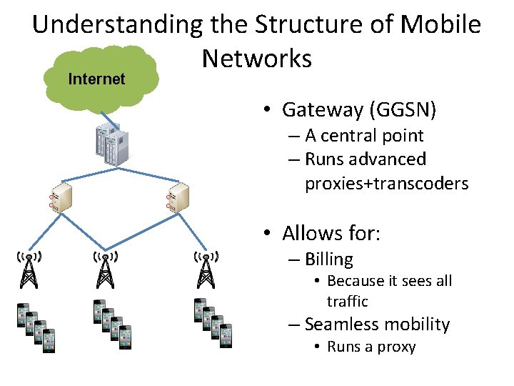 Understanding the Structure of Mobile Networks Internet • Gateway (GGSN) – A central point