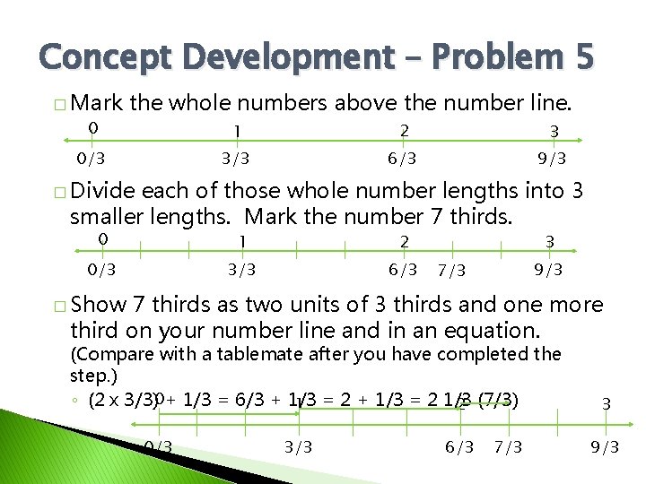 Concept Development – Problem 5 � Mark 0 the whole numbers above the number