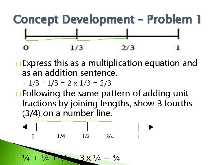 Concept Development – Problem 1 � Express this as a multiplication equation and as