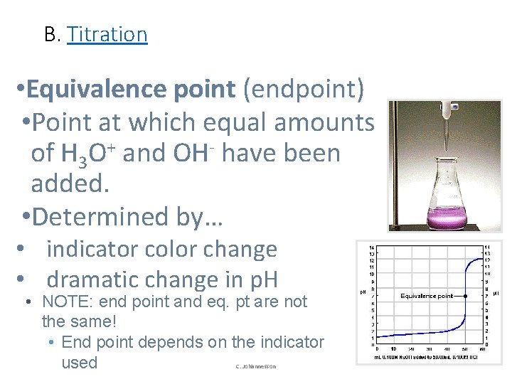 B. Titration • Equivalence point (endpoint) • Point at which equal amounts of H