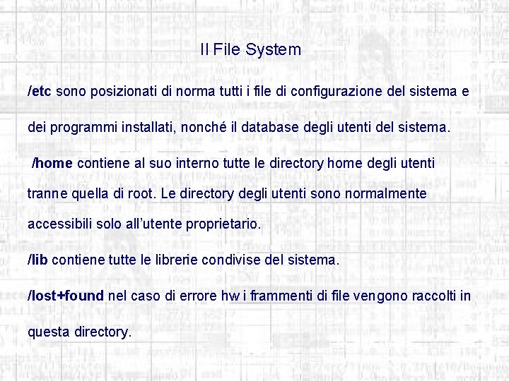 Il File System /etc sono posizionati di norma tutti i file di configurazione del