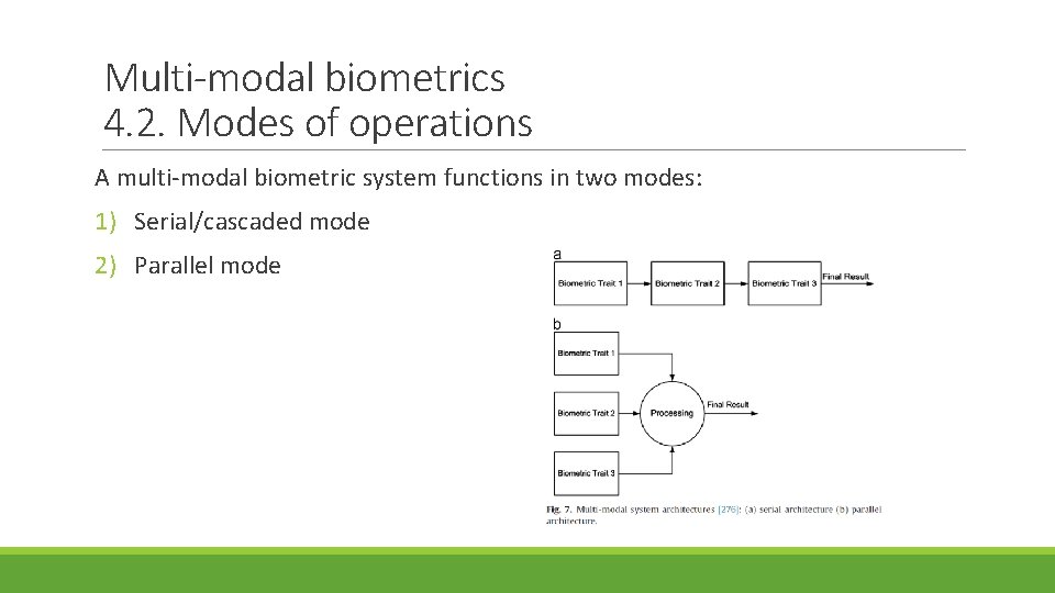Multi-modal biometrics 4. 2. Modes of operations A multi-modal biometric system functions in two