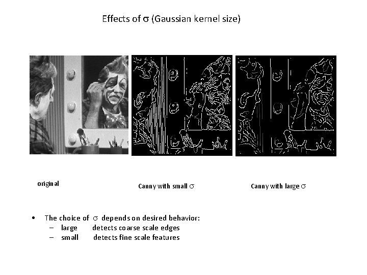 Effects of (Gaussian kernel size) original • Canny with small The choice of depends