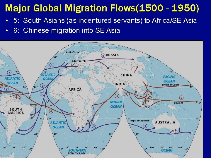 Major Global Migration Flows(1500 - 1950) • 5: South Asians (as indentured servants) to Major Global Migration Flows(1500 - 1950) • 5: South Asians (as indentured servants) to