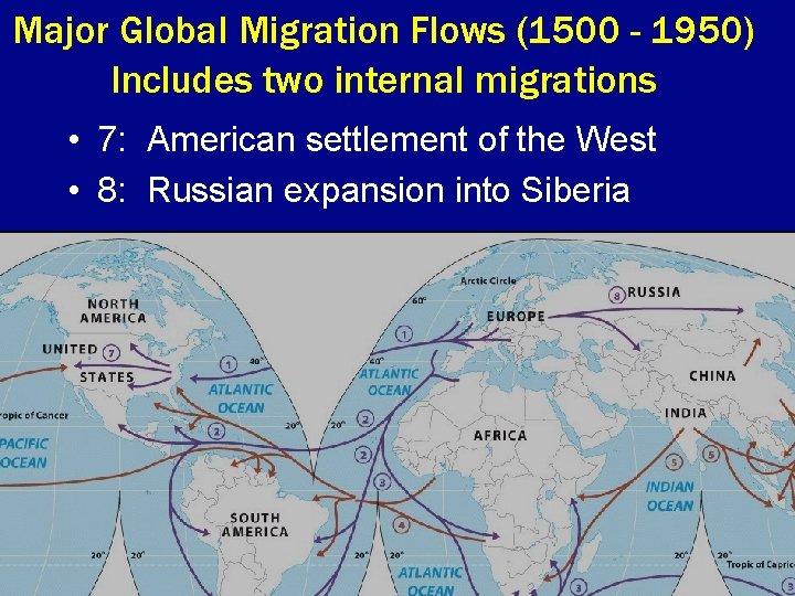 Major Global Migration Flows (1500 - 1950) Includes two internal migrations • 7: American Major Global Migration Flows (1500 - 1950) Includes two internal migrations • 7: American