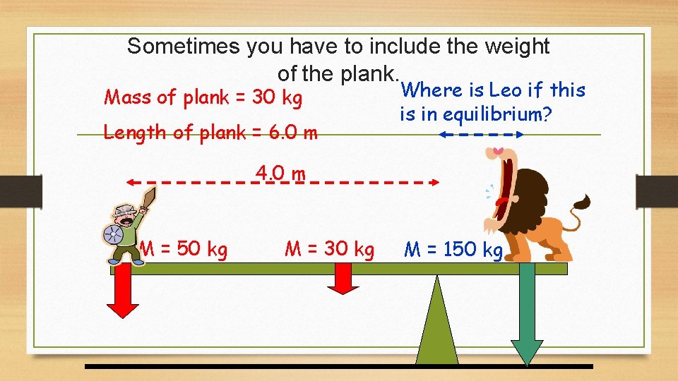 Sometimes you have to include the weight of the plank. Mass of plank = Sometimes you have to include the weight of the plank. Mass of plank =