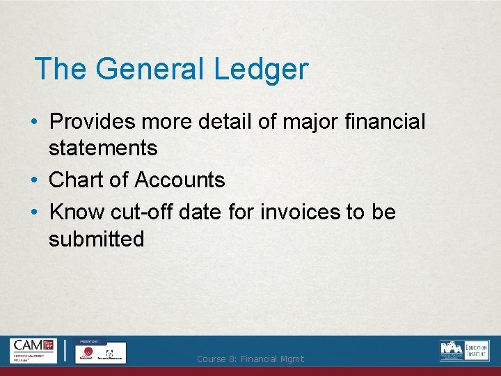 The General Ledger • Provides more detail of major financial statements • Chart of