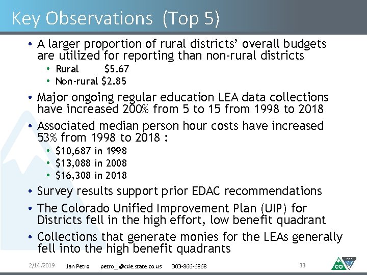 Key Observations (Top 5) • A larger proportion of rural districts’ overall budgets are