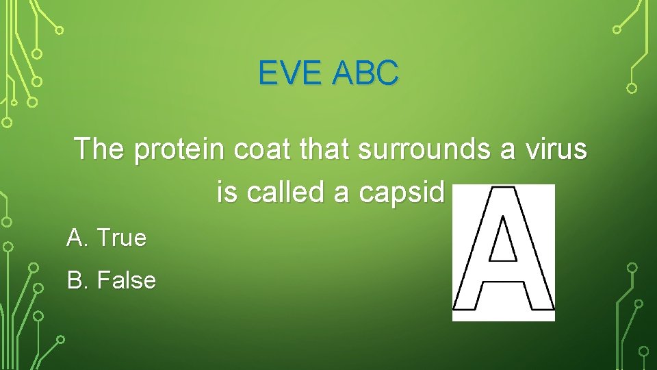 EVE ABC The protein coat that surrounds a virus is called a capsid A.