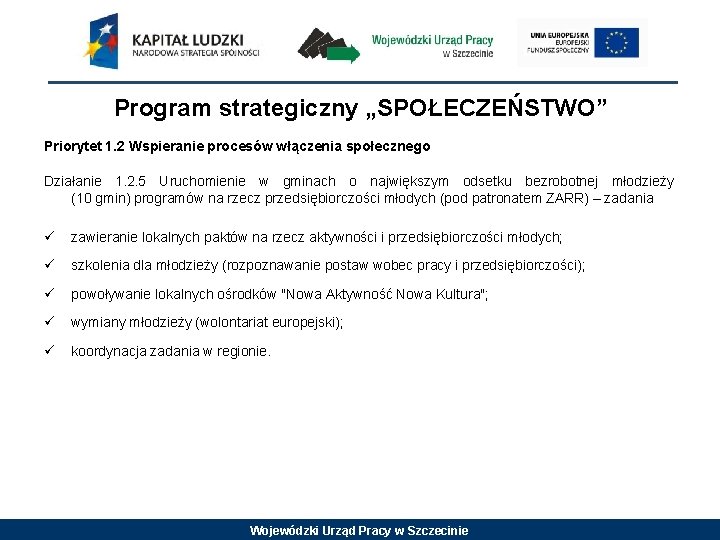 Program strategiczny „SPOŁECZEŃSTWO” Priorytet 1. 2 Wspieranie procesów włączenia społecznego Działanie 1. 2. 5