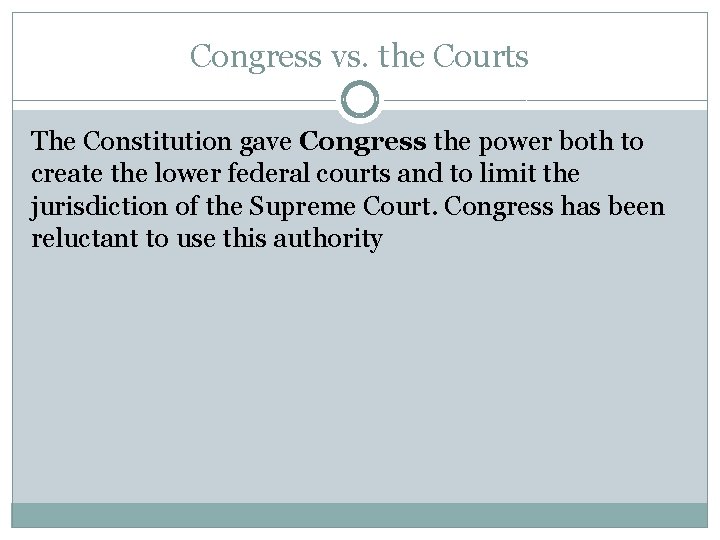 Congress vs. the Courts The Constitution gave Congress the power both to create the