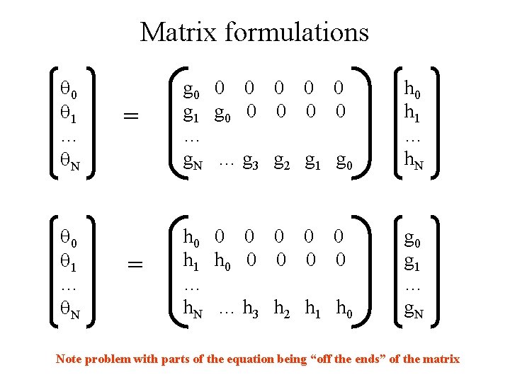 Matrix formulations q 0 q 1 … q. N = g 0 0 0