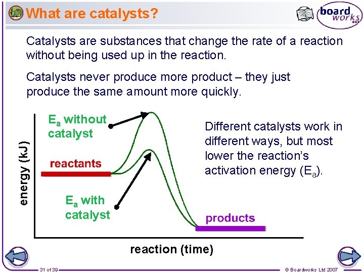 What are catalysts? Catalysts are substances that change the rate of a reaction without