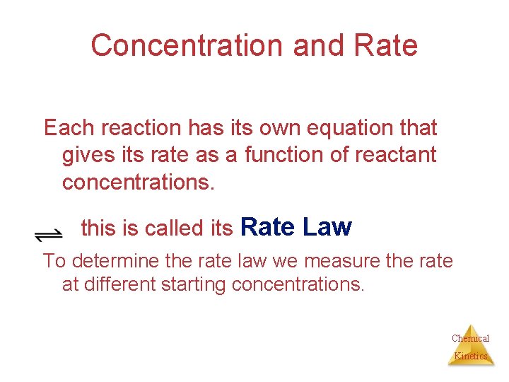 Concentration and Rate Each reaction has its own equation that gives its rate as