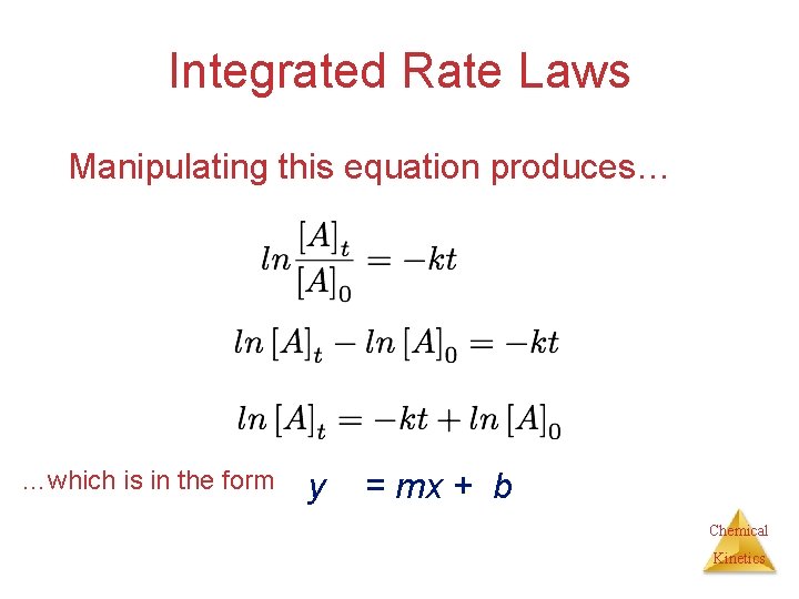 Integrated Rate Laws Manipulating this equation produces… …which is in the form y =