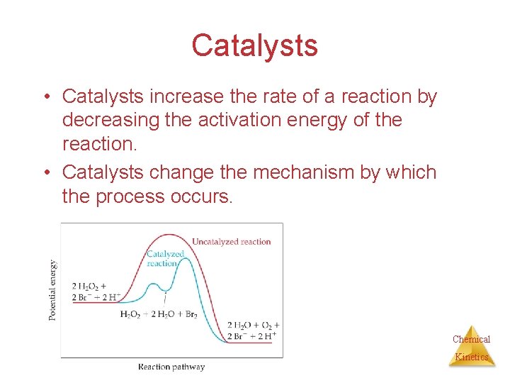 Catalysts • Catalysts increase the rate of a reaction by decreasing the activation energy