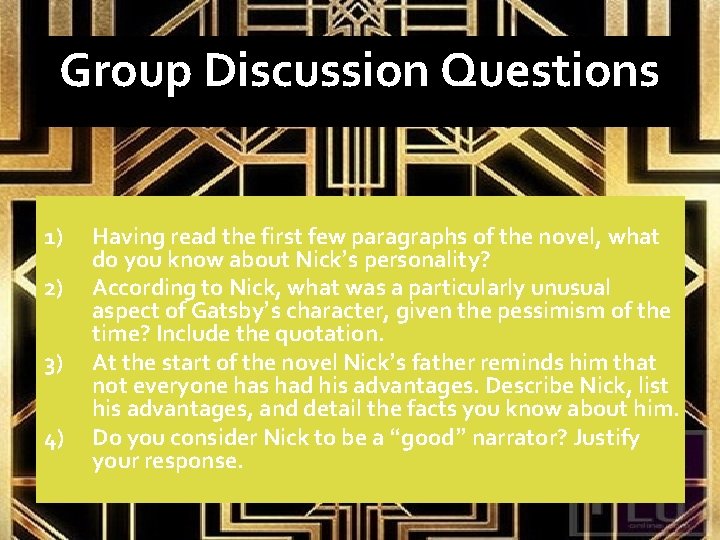 Group Discussion Questions 1) 2) 3) 4) Having read the first few paragraphs of