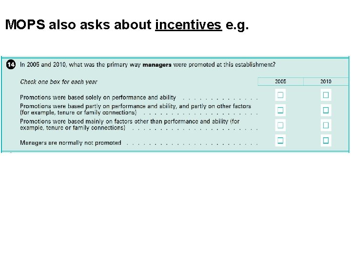 MOPS also asks about incentives e. g. 