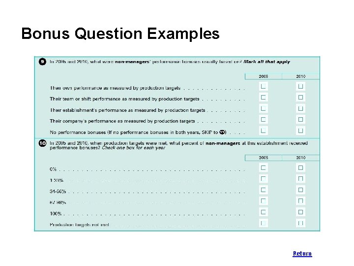 Bonus Question Examples Return 