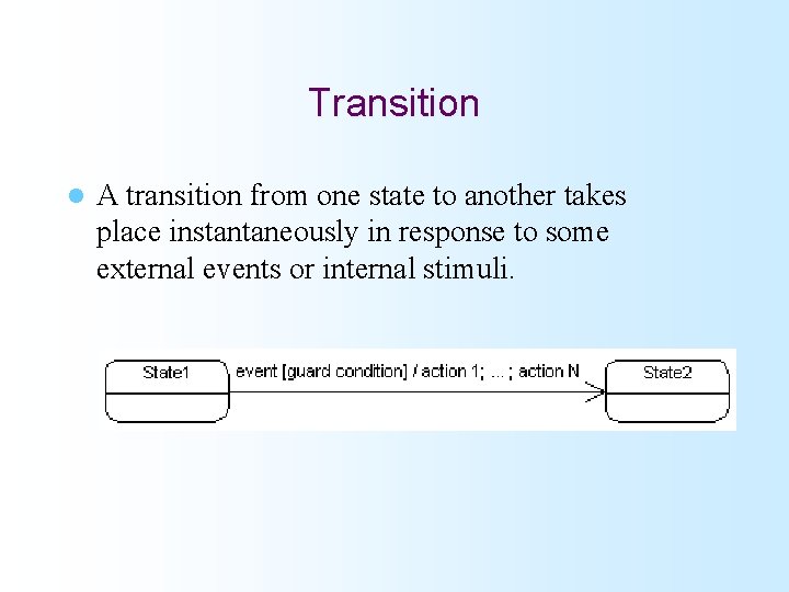 Transition l A transition from one state to another takes place instantaneously in response