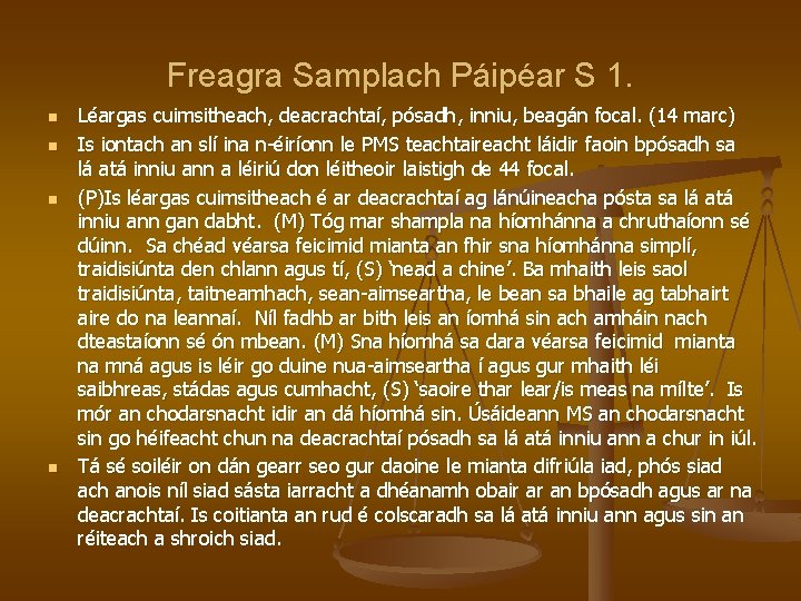 Freagra Samplach Páipéar S 1. n n Léargas cuimsitheach, deacrachtaí, pósadh, inniu, beagán focal.