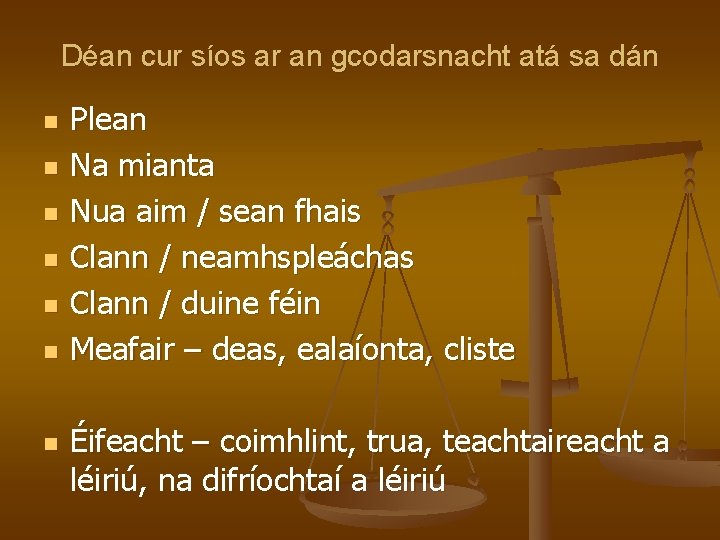 Déan cur síos ar an gcodarsnacht atá sa dán n n n Plean Na