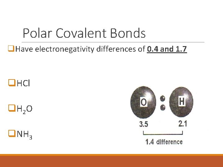 Polar Covalent Bonds q. Have electronegativity differences of 0. 4 and 1. 7 q.