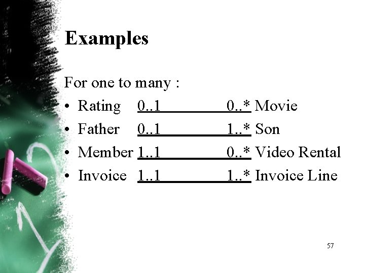 Examples For one to many : • Rating 0. . 1 • Father 0. Examples For one to many : • Rating 0. . 1 • Father 0.