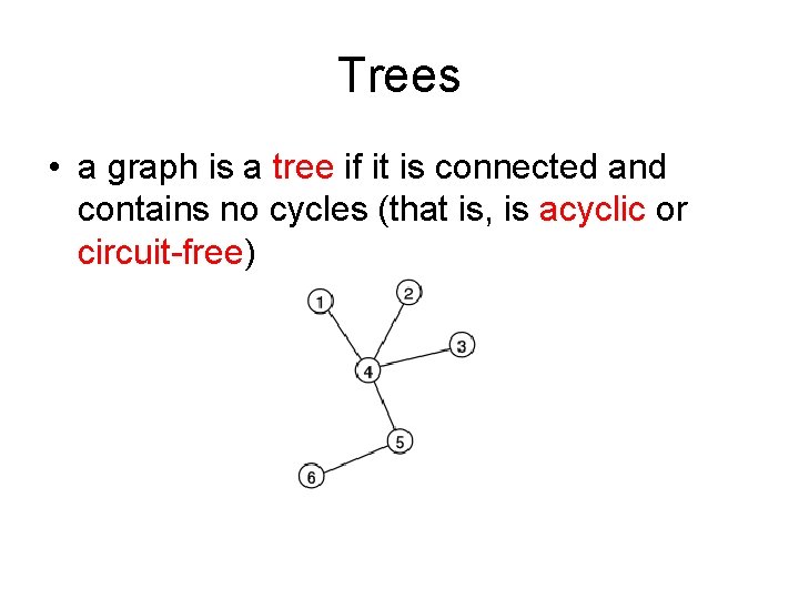 Trees • a graph is a tree if it is connected and contains no