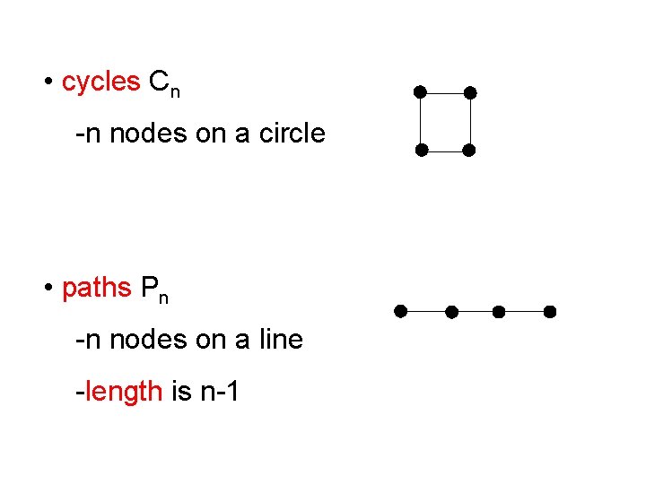  • cycles Cn -n nodes on a circle • paths Pn -n nodes