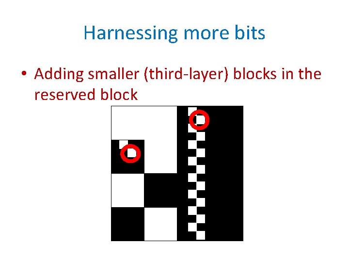 Harnessing more bits • Adding smaller (third-layer) blocks in the reserved block 