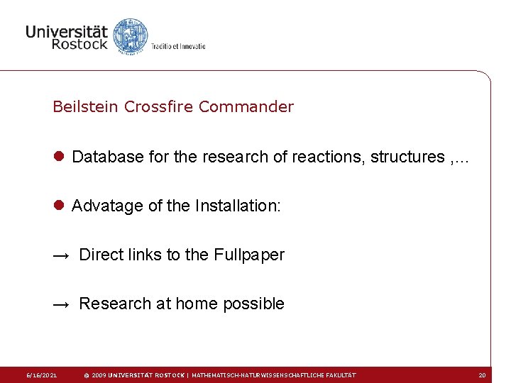 Beilstein Crossfire Commander l Database for the research of reactions, structures , … l