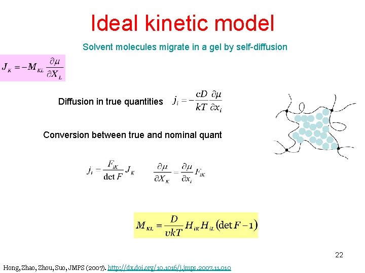 Ideal kinetic model Solvent molecules migrate in a gel by self-diffusion Diffusion in true