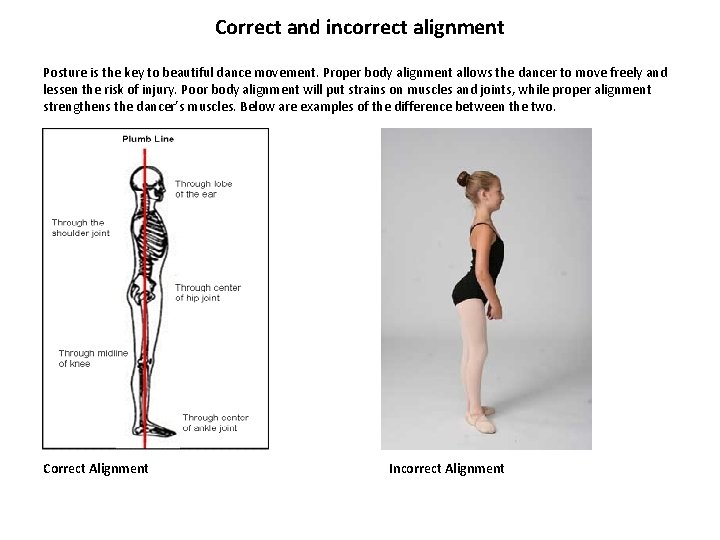 Correct and incorrect alignment Posture is the key to beautiful dance movement. Proper body Correct and incorrect alignment Posture is the key to beautiful dance movement. Proper body